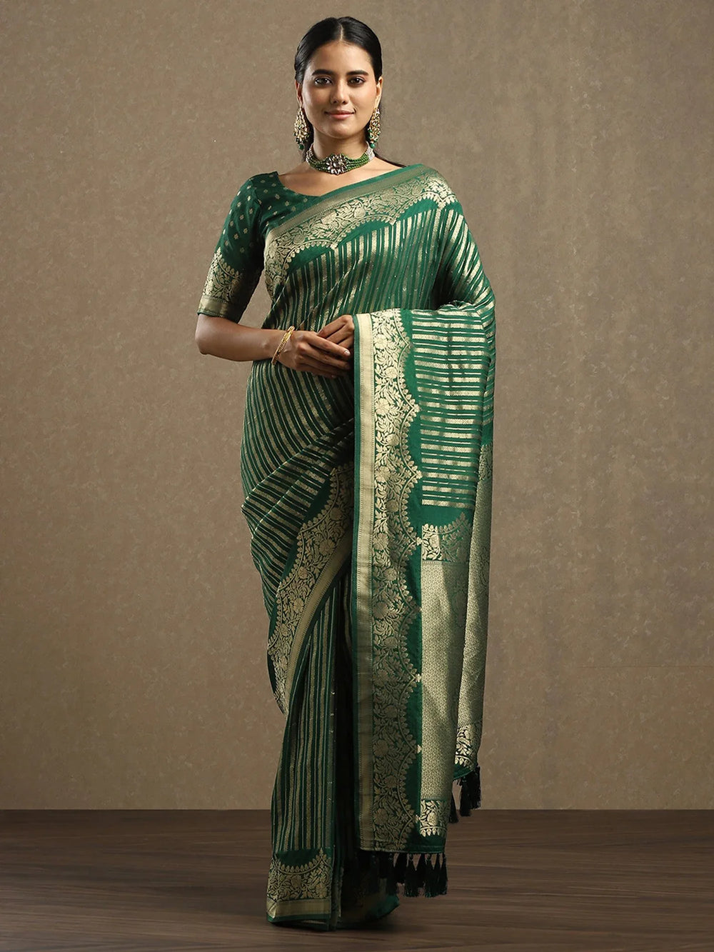 Green Leheriya Georgette Woven Saree - The Dori Store