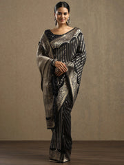 Black Leheriya Georgette Woven Saree