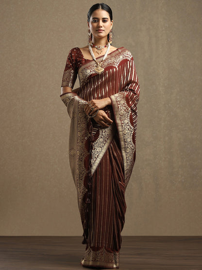 Brown Leheriya Georgette Woven Saree