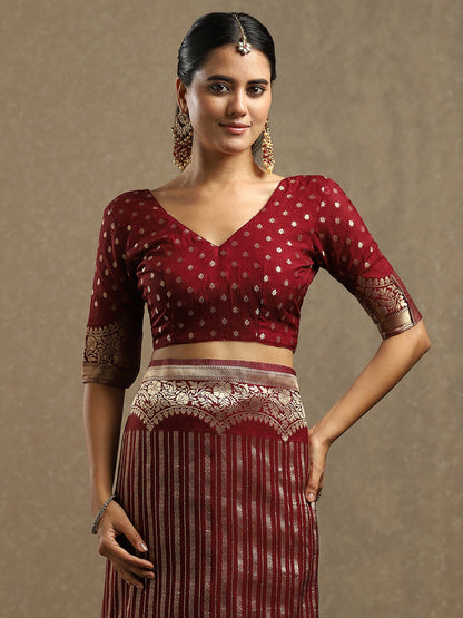 Maroon Leheriya Georgette Woven Saree