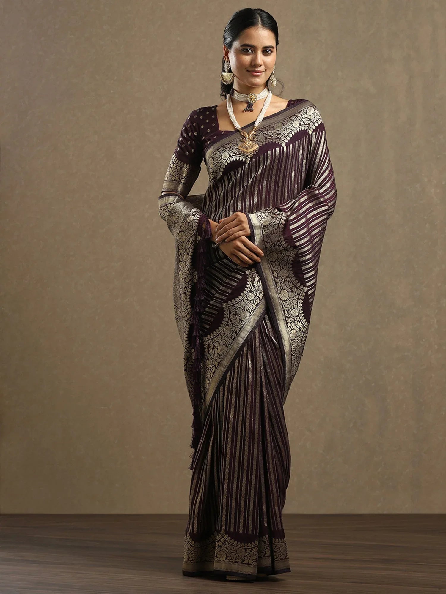 Purple Leheriya Georgette Woven Saree