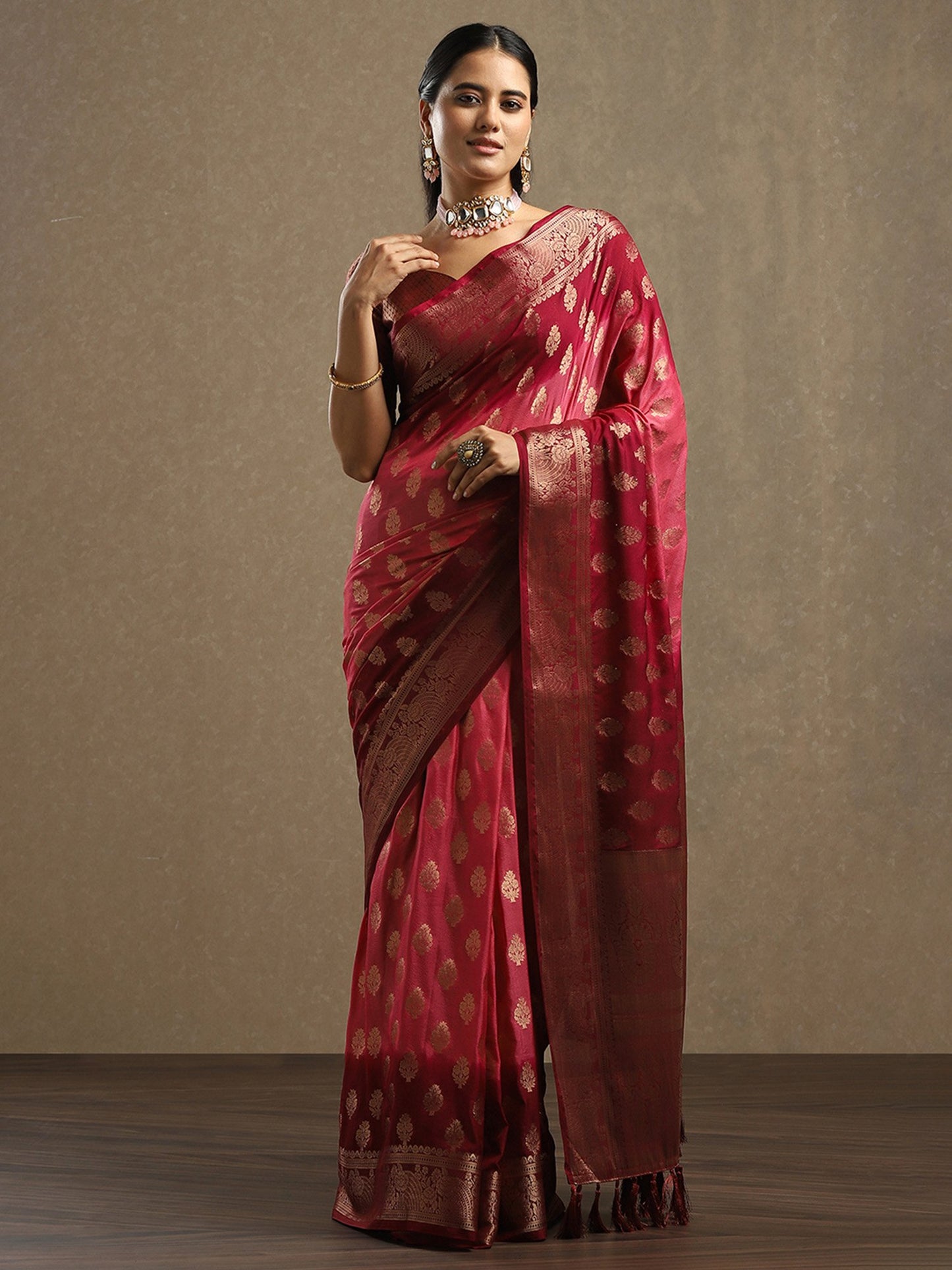Maroon Kanjeevaram Georgette Woven Saree
