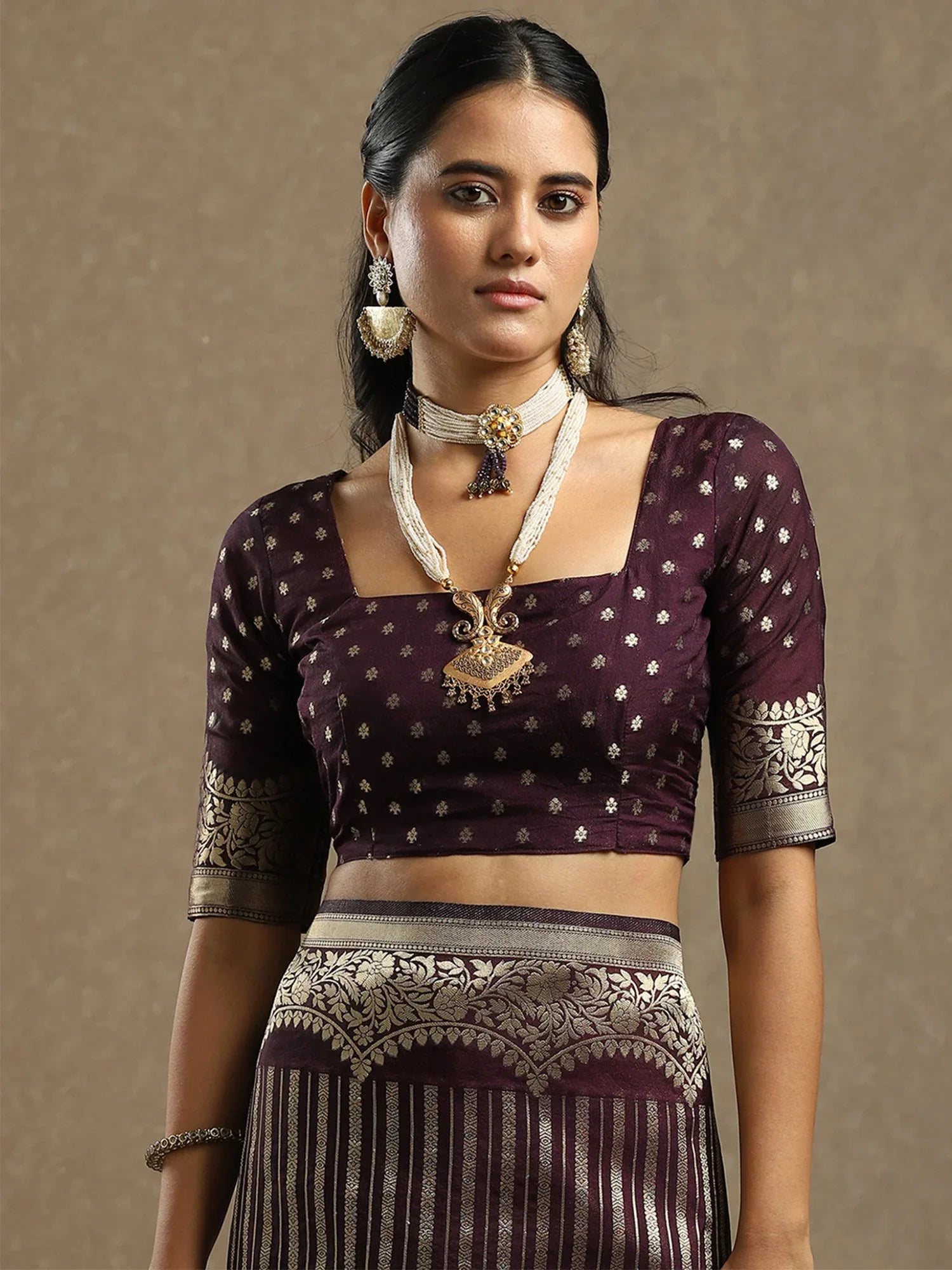 Purple Leheriya Georgette Woven Saree