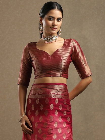 Maroon Kanjeevaram Georgette Woven Saree