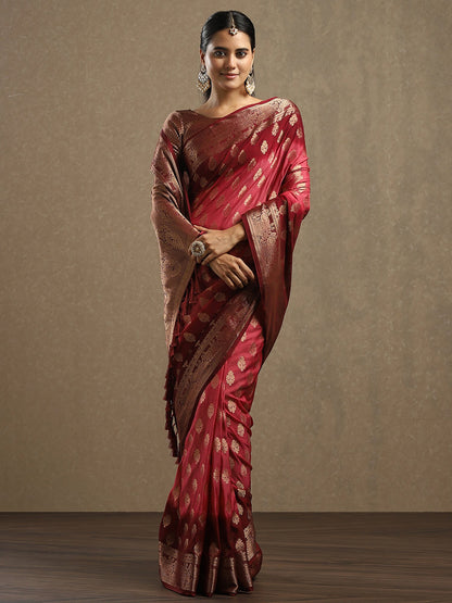 Peach Kanjeevaram Georgette Woven Saree