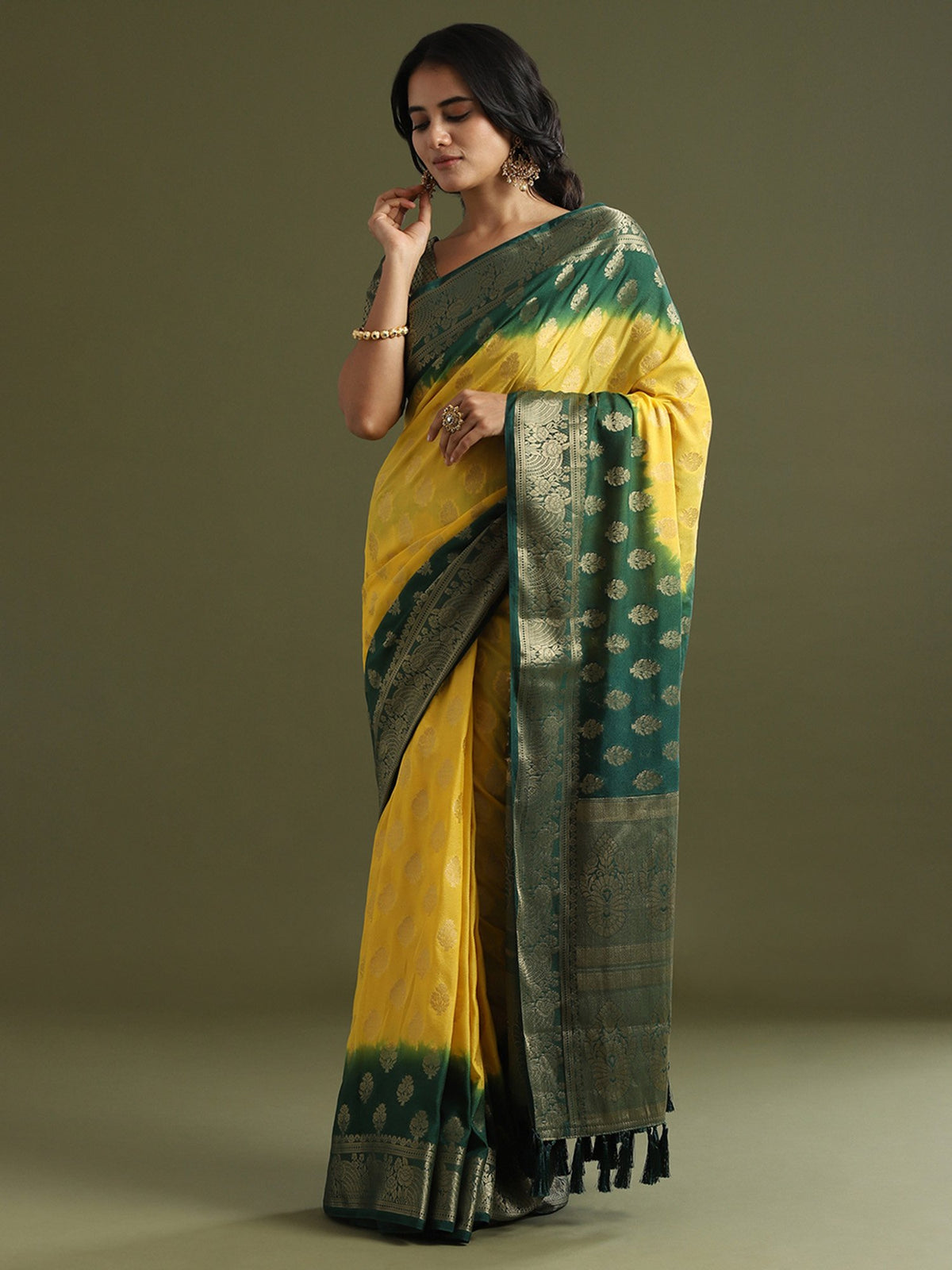 Yellow Yellow Kanjeevaram Georgette Woven Saree