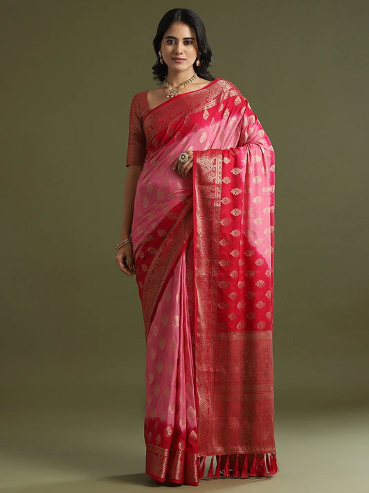 Pink Pink Kanjeevaram Georgette Woven Saree