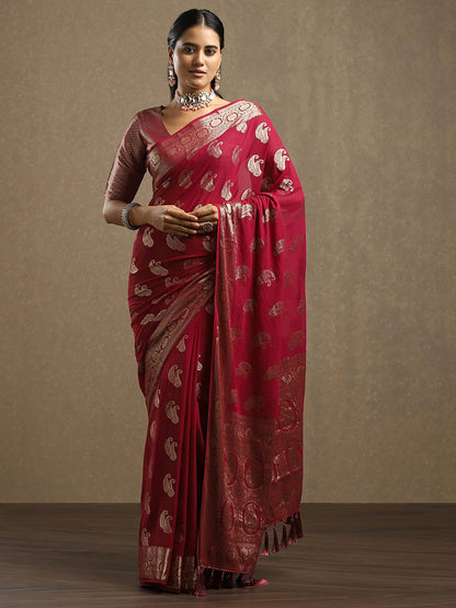 Maroon Maroon Bagh Georgette Woven Saree