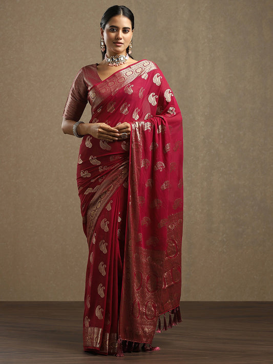 Maroon Maroon Bagh Georgette Woven Saree
