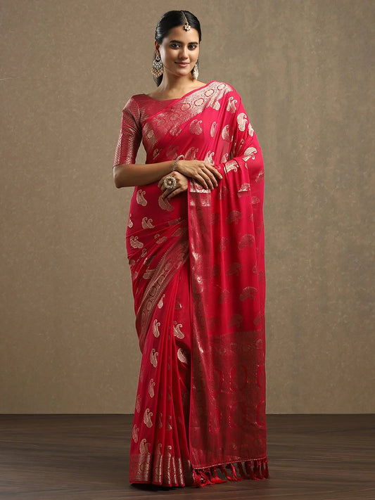 Pink Pink Bagh Georgette Woven Saree