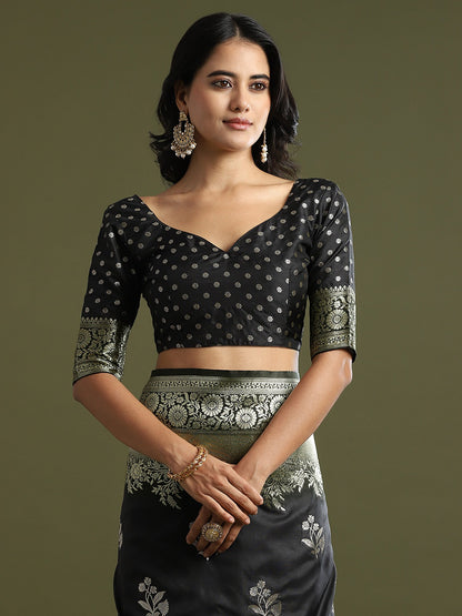 Black Banarasi Soft Silk Woven Saree