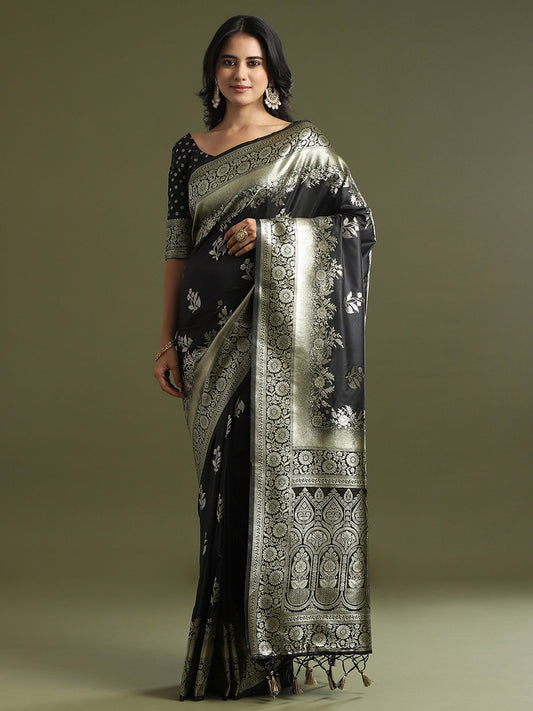 Black Black Banarasi Soft Silk Woven Saree