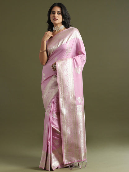 Lavendar Banarasi Soft Silk Woven Saree
