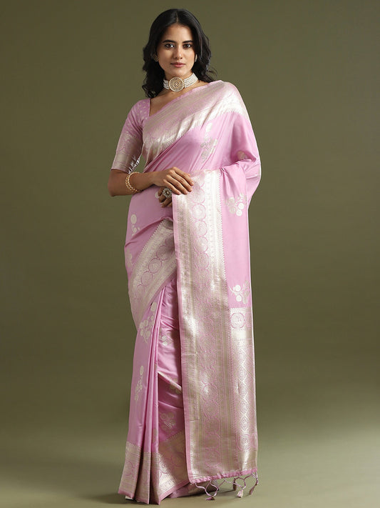 Lavender Lavendar Banarasi Soft Silk Woven Saree