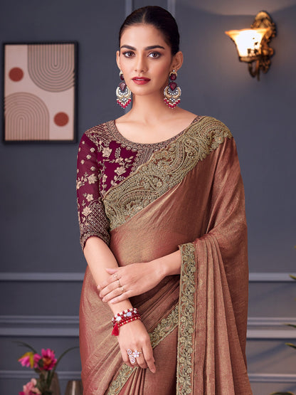Mauve Party Wear Pure Chiffon Embellished Saree