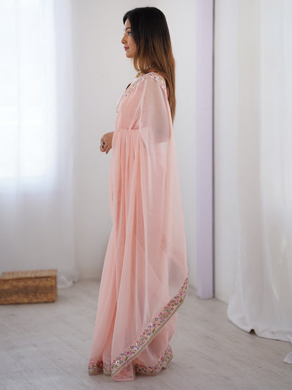Pink Party Wear Georgette Embellished Saree