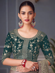Green Party Wear Pure Chiffon Embellished Saree - The Dori Store