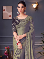 Lavendar Party Wear Pure Chiffon Embellished Saree - The Dori Store