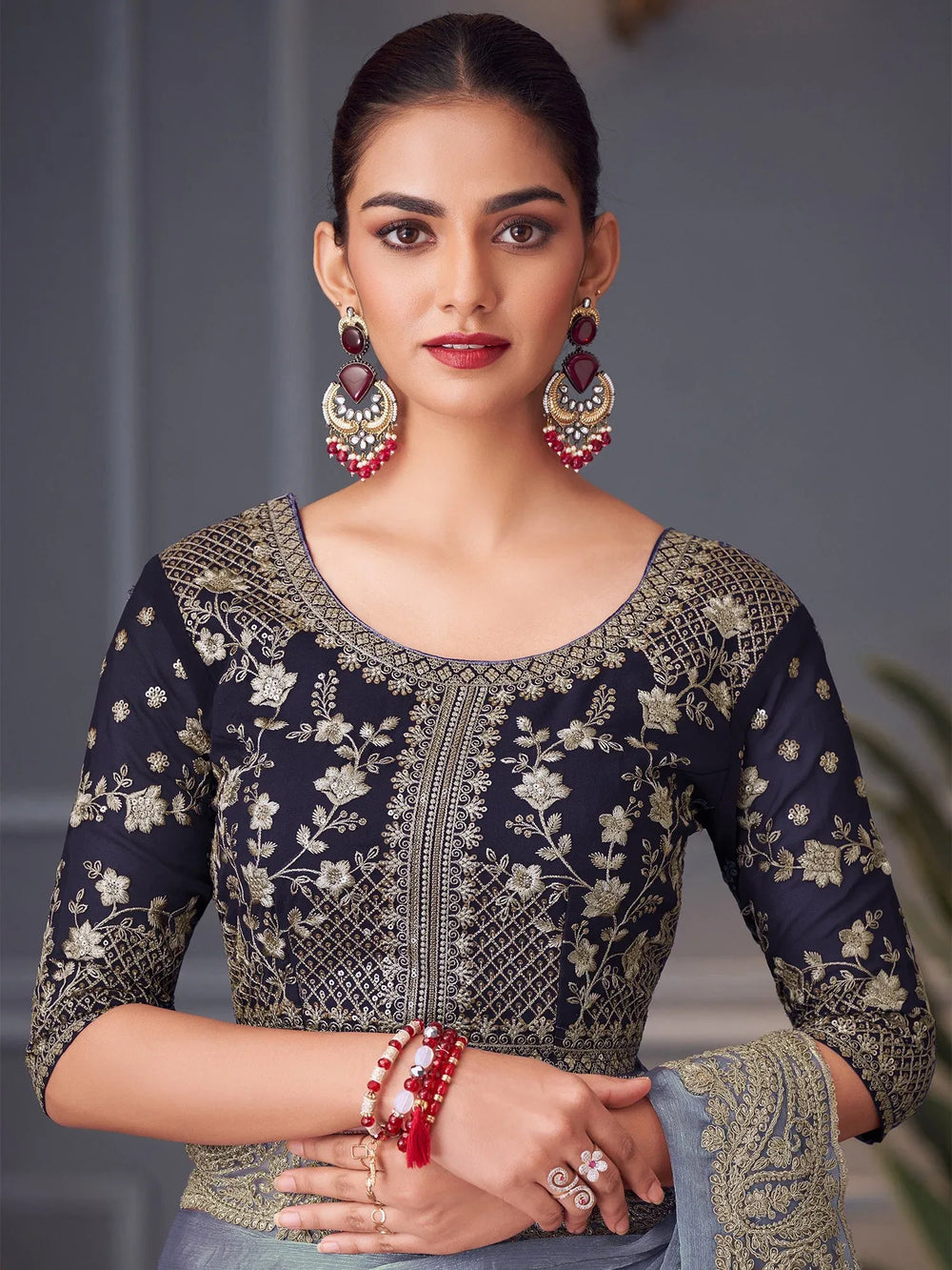 Lavendar Party Wear Pure Chiffon Embellished Saree - The Dori Store