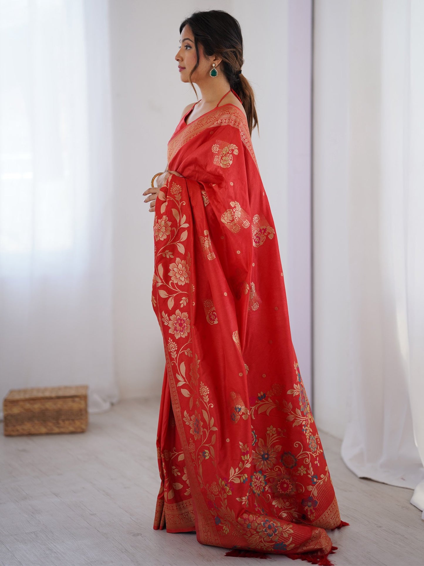 Red Kanjeevaram Dola Silk Woven Saree