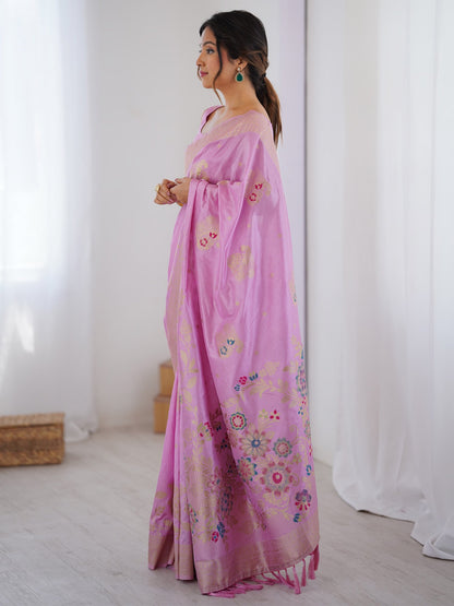 Pink Kanjeevaram Dola Silk Woven Saree