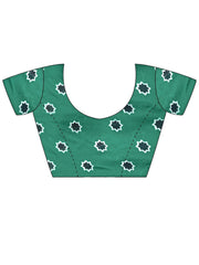 Teal Blue Block Print Satin Printed Saree