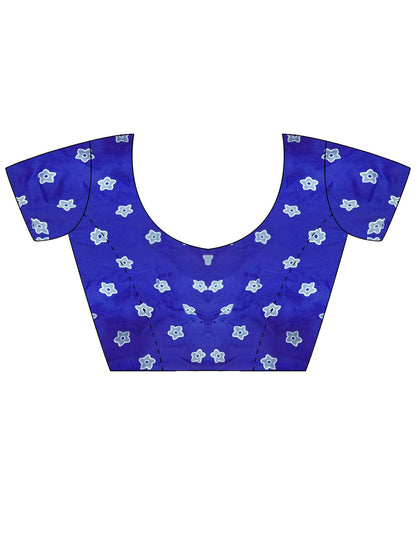 Blue Block Print Satin Printed Saree