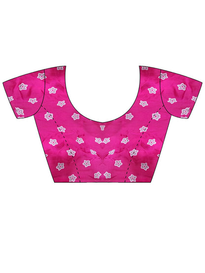 Pink Block Print Satin Printed Saree