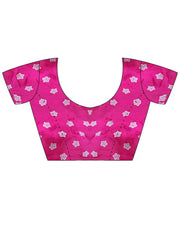 Pink Block Print Satin Printed Saree - The Dori Store