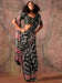 Black Black Block Print Satin Printed Saree