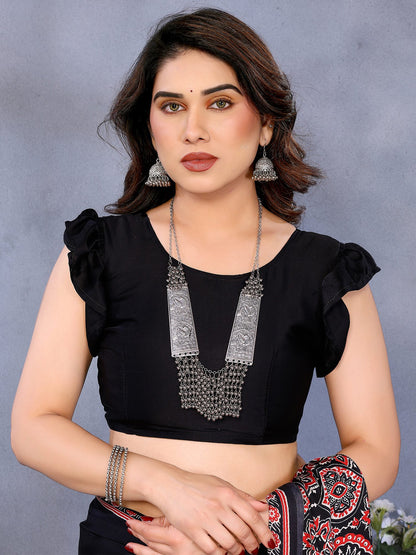 Black Block Print Crepe Printed Saree