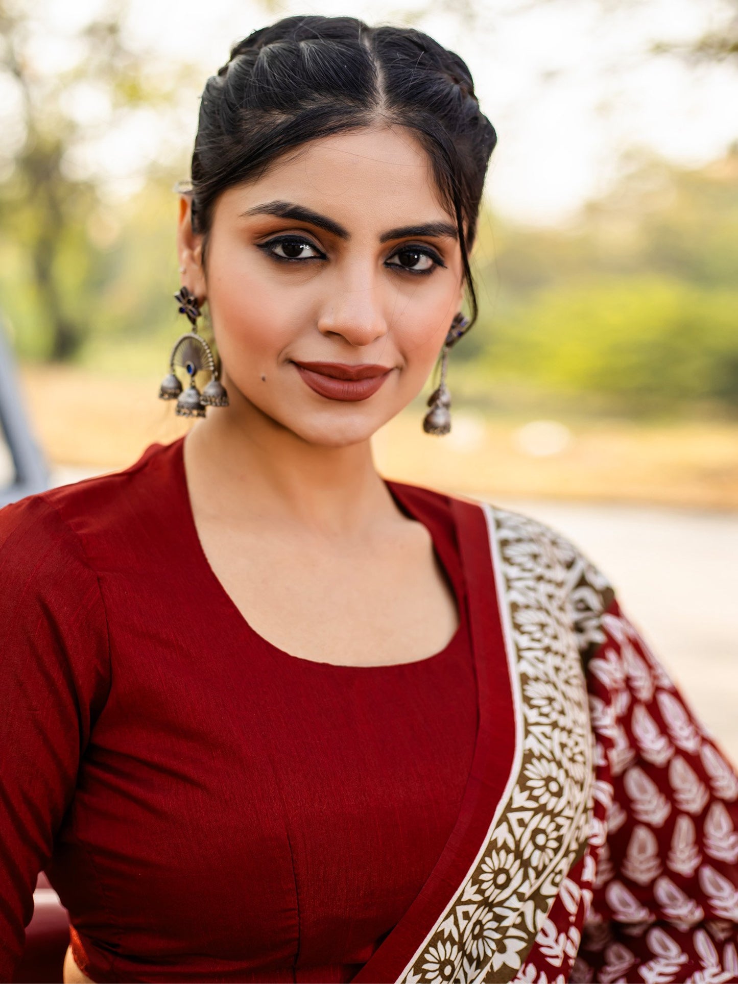 Maroon Dabu Bhagalpuri Silk Printed Saree