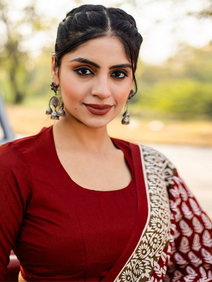 Maroon Dabu Bhagalpuri Silk Printed Saree