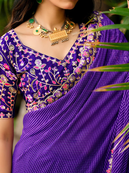 Indigo Leheriya Georgette Embroidered Saree