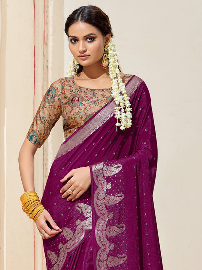 Purple Kanjeevaram chinnon Woven Saree