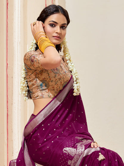 Purple Kanjeevaram chinnon Woven Saree