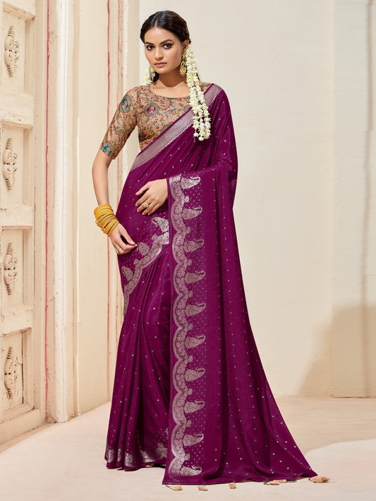Purple Purple Kanjeevaram chinnon Woven Saree