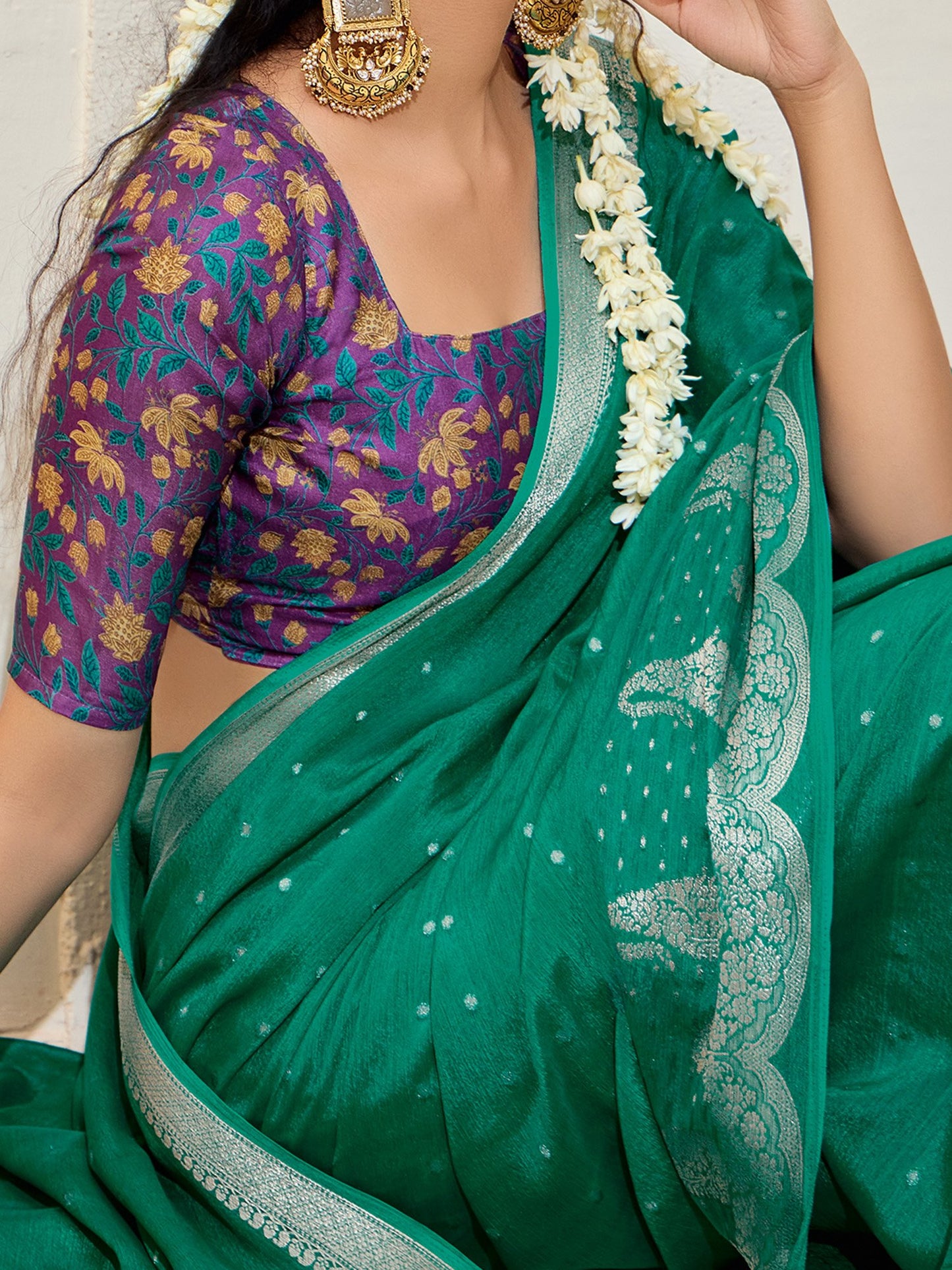 Teal Kanjeevaram chinnon Woven Saree