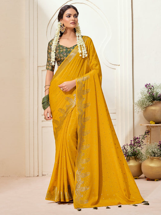 Yellow Yellow Kanjeevaram chinnon Woven Saree