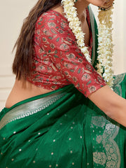 Green Kanjeevaram chinnon Woven Saree - The Dori Store