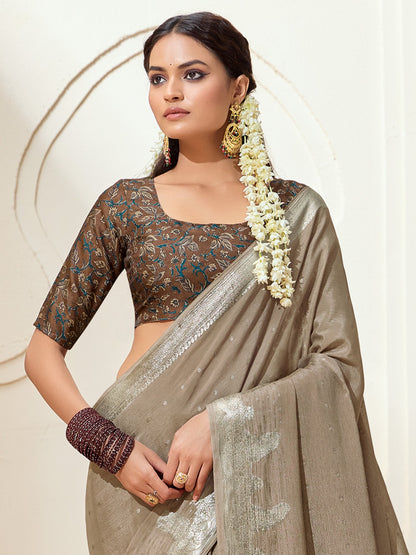 Cream Kanjeevaram chinnon Woven Saree