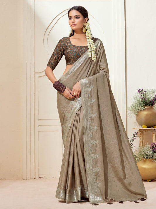 Cream Cream Kanjeevaram chinnon Woven Saree