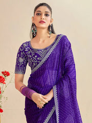 Lavendar Bandhani Georgette Embroidered Saree