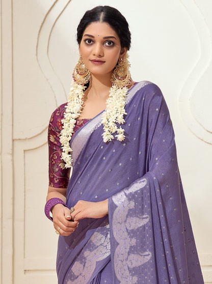 Lavendar Kanjeevaram chinnon Woven Saree