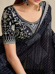 Black Bandhani Georgette Embroidered Saree