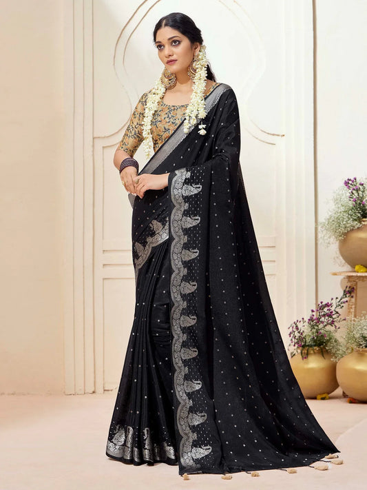 Black Black Kanjeevaram chinnon Woven Saree