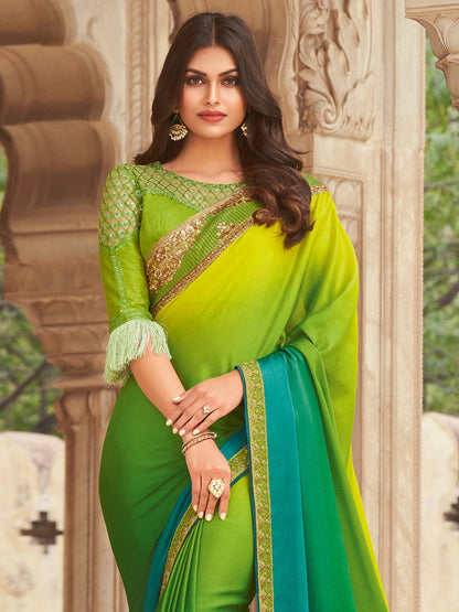 Light Party Wear Silk Blend Embellished Saree