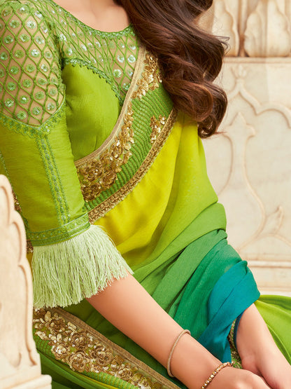 Light Party Wear Silk Blend Embellished Saree