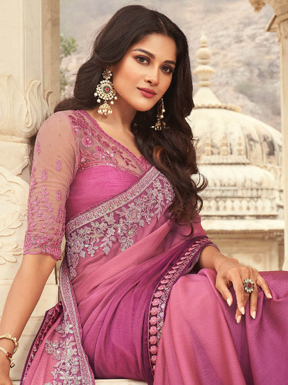 Purple Party Wear Silk Blend Embellished Saree