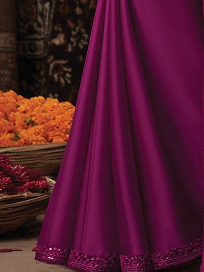 Purple Party Wear Satin Silk Embellished Saree